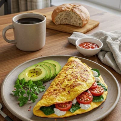 Plato de revueltos con frutas, vegetales y aguacate
